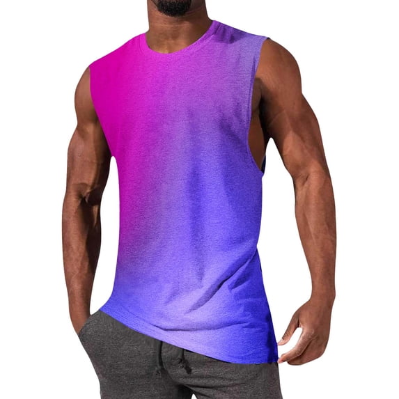 BRGZLK Mens Tank Tops Casual Summer Sleeveless Workout Muscle Tees Gradient Print Crew Neck Training Bodybuilding T Shirts