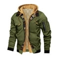 thumbnail image 1 of BRGZLK Mens Workwear Style Hooded Jacket Fake Two-piece Spliced Plaid Interior With Multiple Pockets For Warmth And Casual Flight Jacket Army Green A L, 1 of 5