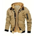 thumbnail image 1 of BRGZLK Mens Workwear Style Hooded Jacket Fake Two-piece Spliced Plaid Interior With Multiple Pockets For Warmth And Casual Flight Jacket Khaki XL, 1 of 4