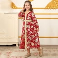 thumbnail image 1 of BRGZLK Muslim Dress for Girls Middle East Ramadan Long Sleeve Ethnic Style Dress Arabic Long Robe Skirt Gown Red A 6-7 Years, 1 of 5