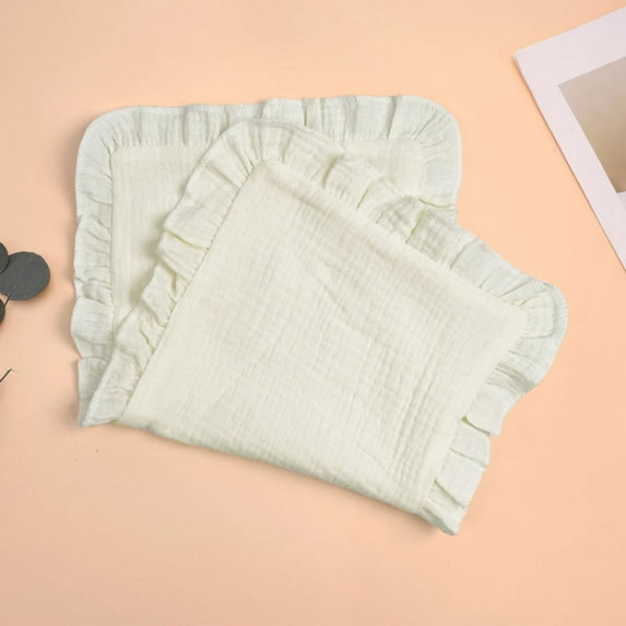 BRGZLK Muslin Baby Towels Cute Solid Color Ruffled Super Soft Soothing Cotton Towel Newborn Multifunctional Handkerchief Burping Towel Beige Free Size