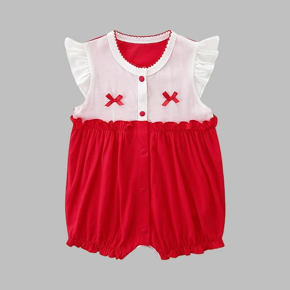 BRGZLK Newborn Cotton Bodysuit Toddler Baby Funny Printed Color Ruffle Romper Loose Casual Comfy Round Neck One Piece Outfit Red 9-12 Months