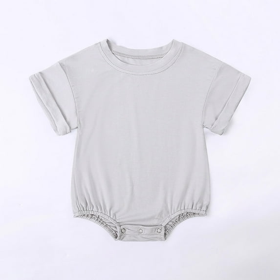 BRGZLK Newborn Summer Cotton Bodysuit Boys Girls Cute Solid Button Short Sleeve Onesie Loose Lightweight Comfy Round Neck Rompers Gray 12-18 Months