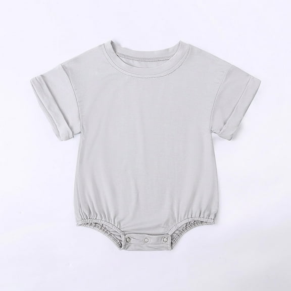 BRGZLK Newborn Summer Cotton Bodysuit Boys Girls Cute Solid Button Short Sleeve Onesie Loose Lightweight Comfy Round Neck Rompers Gray 3-6 Months