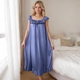 thumbnail image 1 of BRGZLK Nightgowns for Women Ruffle Neckline Loose Chemise Sleepwear Fashion Casual Long Style Ice Silk Sleeveless Loungewear Nightgown Blue Free Size, 1 of 5