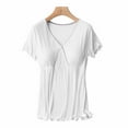 thumbnail image 1 of BRGZLK Nursing Tops for Maternity Summer Solid Color Round Neck Short Sleeve Soft Breathable Homewear Breastfeeding Pullover Top White XL, 1 of 3