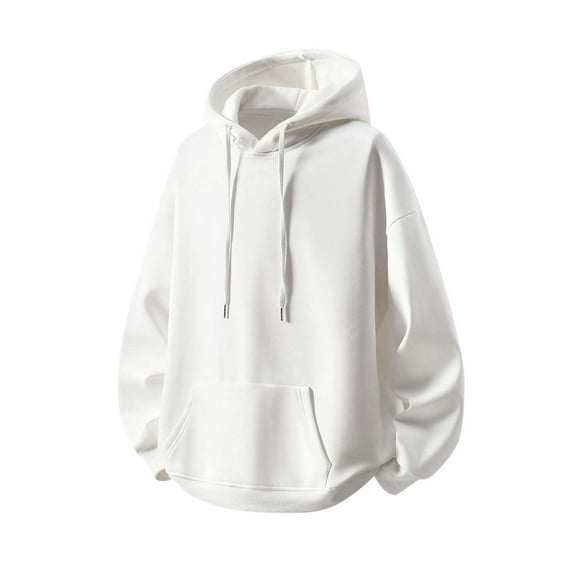 BRGZLK Oversize Hoodies for Men Fashion Solid Color Long Sleeve Drawstring Loose Fit Casual Comfy Pullover Sweatshirts with Kangaroo Pocket White XXXL