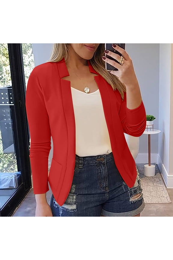 Oversize Open Front Blazer-Business for Women Fall Fashion Solid Color Casual Long Sleeve Elegant Cardigan Jacket with Full Lining Red XXXXL