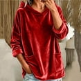 thumbnail image 1 of BRGZLK Oversized Velvet Hoodies for Women Trendy Y2K Long Sleeve Loose Fit Soft Warm Pullover Tops with Pockets Solid Color Fall Winter Clothes Red L, 1 of 6