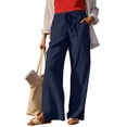 thumbnail image 1 of BRGZLK Pants For Women Summer High Waisted Casual Breathable Pocket Pants Beach Vacation Drawstring Wide Leg Linen Pant Spring Loose Flowy Cruise Clothes, 1 of 7
