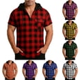 thumbnail image 1 of BRGZLK Plaid Pattern Men's Short Sleeved Hoodie Shirt Casual Workout Gym Sweatshirt Muscle Fit Button V Neck Half Open Pocket Checkered Pullover Top with Pockets, 1 of 7