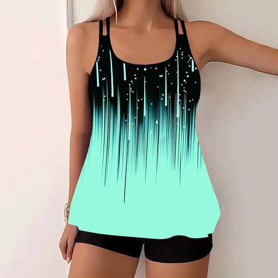 BRGZLK Plus Size Tankini Swimsuit for Women 2026 Print Tummy Control Flowy Tank Top with High Waisted Boyshorts Loose Comfortable 2 Piece Bathing Suit Green M