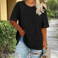 thumbnail image 1 of BRGZLK Plus Size Tops for Women Solid Color Round Neck Short Sleeve Spring Summer Soft Comfy Loose Fit Tunics Base Layer T Shirt Black XXL, 1 of 5
