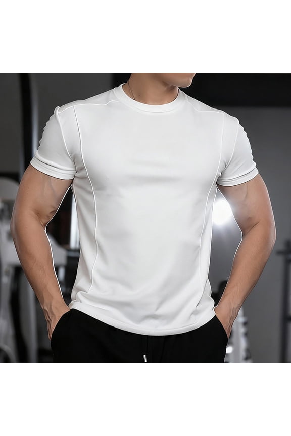 Polo Shirts For Men Round Neck Short Sleeve Soft Fitted Shirt Casual Anti Wrinkle High Elasticity Display Type Dry Fit Workout Undershirts Henley Stylish Basic Tops