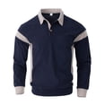 thumbnail image 1 of BRGZLK Polo Shirts for Men Solid Color Patchwork Corduroy Turn Down Collar Button Long Sleeve Business Work Top with Pocket Navy L, 1 of 5