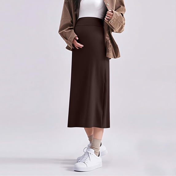 BRGZLK Maternity Skirts For Women Plus Size Over The Belly High Waisted Solid Stretchy Pregnancy Pencil Skirts