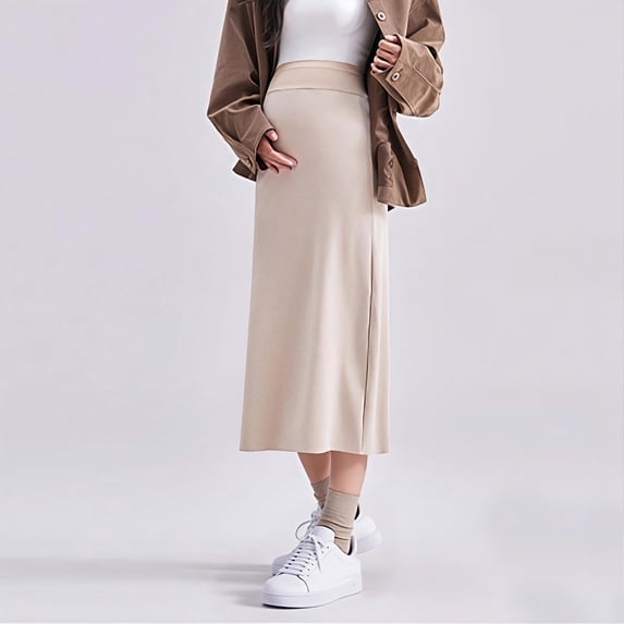 BRGZLK Maternity Skirts For Women Plus Size Over The Belly High Waisted Solid Stretchy Pregnancy Pencil Skirts