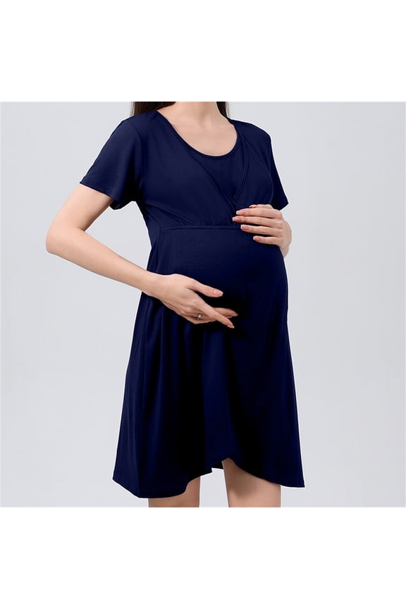 Women's Maternity Dress Casual Ruffle Wrap V Neck Short Sleeve High Waist Wrap Midi Dress 2026 Fashion Clothes