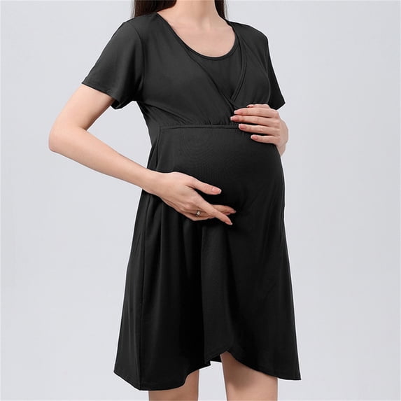 BRGZLK Women's Maternity Dress Casual Ruffle Wrap V Neck Short Sleeve High Waist Wrap Midi Dress 2026 Fashion Clothes