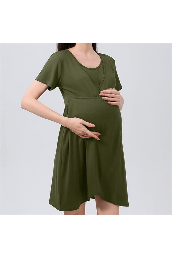 Women's Maternity Dress Casual Ruffle Wrap V Neck Short Sleeve High Waist Wrap Midi Dress 2026 Fashion Clothes