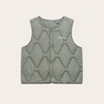 thumbnail image 1 of BRGZLK Puffer Vest for Boy Girls Fall Trendy Solid Color V-Neck Button Lightweight Warm Versatile Sleeveless Jacket Army Green 11-12 Years, 1 of 4