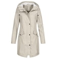thumbnail image 1 of BRGZLK Rain Jacket for Womens 2026 Fall Winter Lightweight Waterproof Outdoor Raincoats Windbreaker Long Hooded Trench Coat Casual Travel Jacket Beige 2XL, 1 of 4
