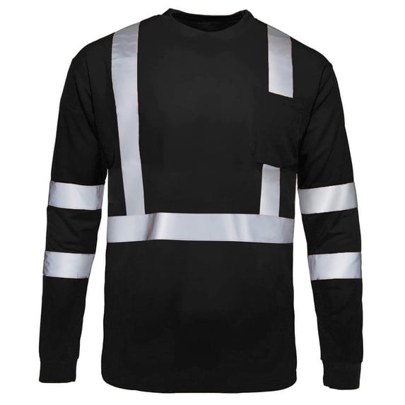 BRGZLK Reflective Safety Shirt for Men Color Block Round Neck Long Sleeve High Visibility Breathable T Shirt Black L