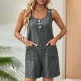 thumbnail image 1 of BRGZLK Rompers for Women 2025 Summer Shorts Overalls Trendy Solid Color Elegant Round Neck Sleeveless Buttonless Jumpsuit with Pockets Dark Gray M, 1 of 7
