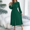 thumbnail image 1 of BRGZLK Ruffle Maxi Dress for Women Casual Fashion Solid Color Round Neck Shirred Waist-Cinching Pleated A Line Flowy Sundress Business Casual Modest Long Sleeve Dresses Green L, 1 of 6