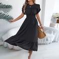 thumbnail image 1 of BRGZLK Ruffle Maxi Dress for Women Summer Holiday Short Flutter Sleeve Round Neck Smocked Waist Lightweight Flowy Modest Maxi Dress Black S, 1 of 6