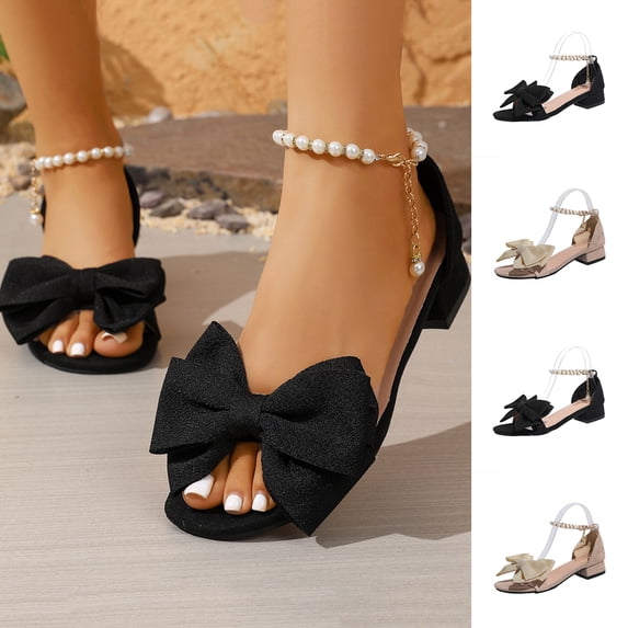 BRGZLK Sandals Women Casual Style Comfortable Plus Size Solid Color Fashion Summer Woven Beach Shoes Slip On Wedge Heeled Bow Casual Outdoor Sandals