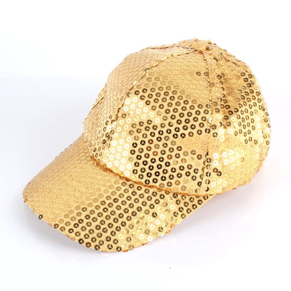 BRGZLK Sequin Baseball Cap for Women Solid Color Casual Sun Protection Hats Adjustable Retro Curved Brim Dance Hat Costume Accessory Gold Free Size