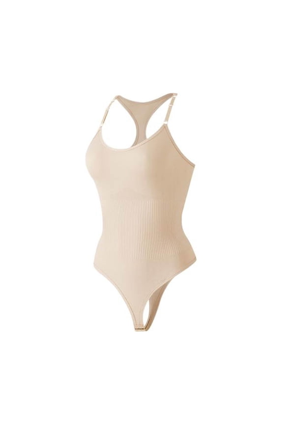 Shapewear Bodysuits for Women Solid Color Casual Tummy Control Seamless Waist Body Shaper Sleeveless Adjustable Strap Soft Comfy Racerback Thong Bodysuit Beige S