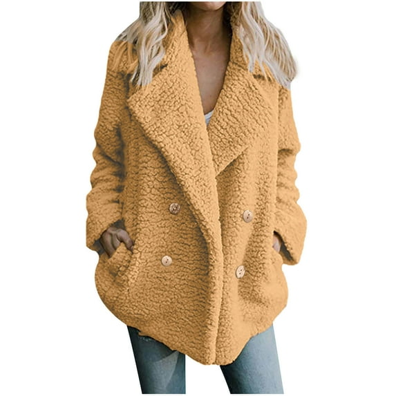 BRGZLK Sherpa Fleece Jacket Women Ladies Fleece Tops Fuzzy Teddy Long Trench Coat Warm Winter Outerwear Fluffy Plush Overcoat Mid Long Open Front Pea Coats