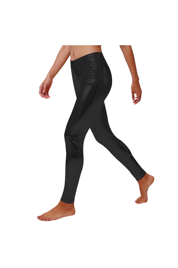 Shiny Metallic Leggings Pants High Waist Stretch Womens Stretchy Tights Workout Club Party Pants with Pockets