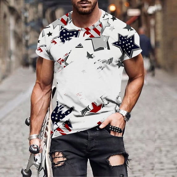BRGZLK Short Sleeve Blouses For Men Crew Neck Print Pattern Summer ...