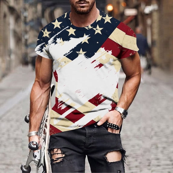 BRGZLK Short Sleeve Blouses For Men Crew Neck Print Pattern Summer ...