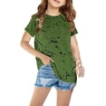 thumbnail image 1 of BRGZLK Short Sleeve Shirts for Girls Casual Vintage Graphic Print Loose Fit Round Neck Short Sleeve Trendy Cozy Top Shirt Green 5-6 Years, 1 of 4