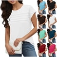 thumbnail image 1 of BRGZLK Short Sleeve Tops For Women Summer Tops Trendy 2026 Cap Sleeve T Shirts Crew Neck Pleated Front Beach Vacation Clothes Fashion, 1 of 7