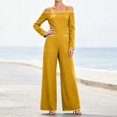 thumbnail image 1 of BRGZLK Off Shoulder Jumpsuit for Women Casual Trendy Colorblock Long Sleeve One Piece Overalls Lightweight Comfort Wide Leg Rompers with Pockets Clubwear Party Dressy Jumpsuits Yellow L, 1 of 9