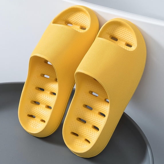 BRGZLK Shower Shoes for Women Solid Color Hollow Out Quick Drying Slide Sandals Soft Casual Versatile Cushioned Anti-Slip Comfort Bathroom Shower Slippers Yellow 3.5-4
