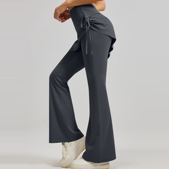 BRGZLK Skirted Leggings for Women Trendy Ruffle Trumpet Skirt Pants Fake Two Piece Flare High Waist Tummy Control Butt Lifting Yoga Pants Dark Gray XXL