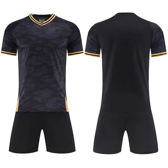 BRGZLK Soccer Jersey Set for Boys Summer Training Football Uniforms Mesh Quick Dry Short Sleeve Tops and Shorts Sets Black 5-6Y