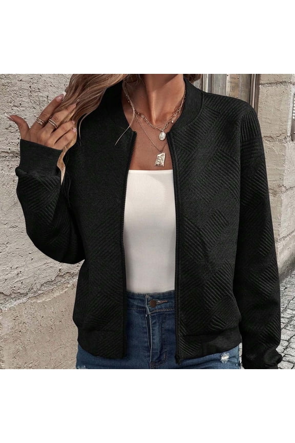 Spring Jackets For Women Casual Solid Long Sleeved Zipper Lightweight Windbreaker Jacket Top Outwear Coat Black L