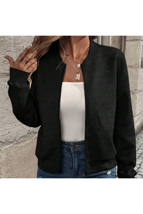 Spring Jackets For Women Casual Solid Long Sleeved Zipper Lightweight Windbreaker Jacket Top Outwear Coat Black XL