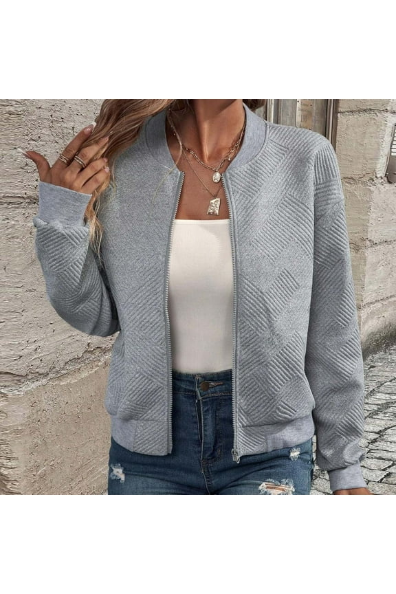 Spring Jackets For Women Casual Solid Long Sleeved Zipper Lightweight Windbreaker Jacket Top Outwear Coat Gray M