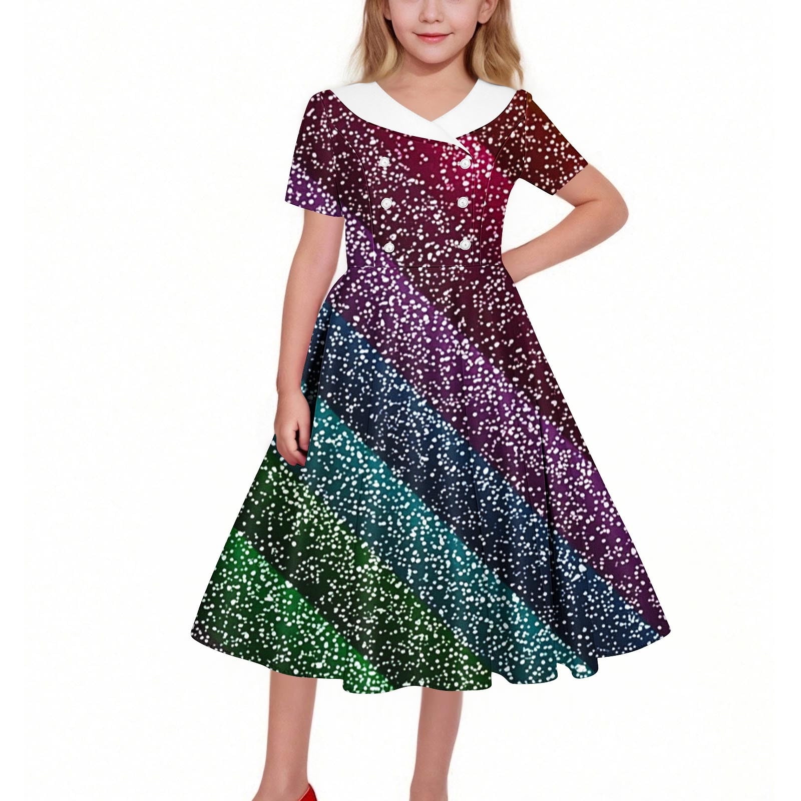 BRGZLK Spring Summer Girl Hepburn Style Carnival Party Print Short ...