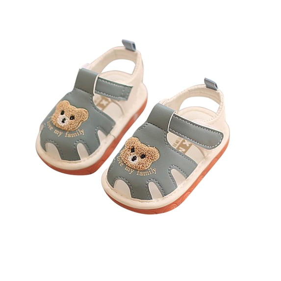 BRGZLK Squeaky Shoes for Infant Girls Cute Bear Pattern Anti-Slip Shoes First Walkers Shoes Baby Boys Girls Rubber Sole Open-Toe Hook and Loop Sandal Navy 9-12 Months