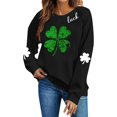 thumbnail image 1 of BRGZLK St.Patrick's Day Sweatshirts for Women Round Neck Print Sweatshirt Long Sleeve Funny Irish Shamrock Graphic Pullover Top Holiday Clothes Black B S, 1 of 6