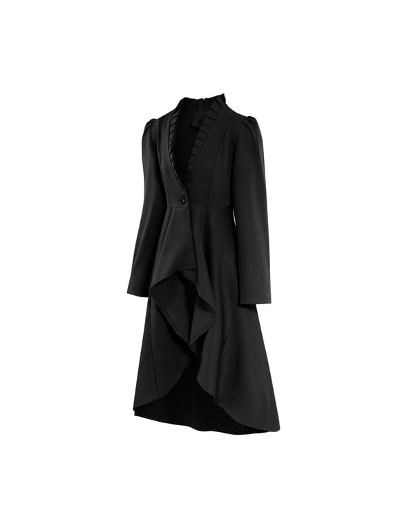 Steampunk Gothic Jackets for Women Medieval Halloween Solid Color Lace Trim Punk Long Jacket Cape Top Loose Long Sleeve Renaissance Costume Pirate Coat Black XXL